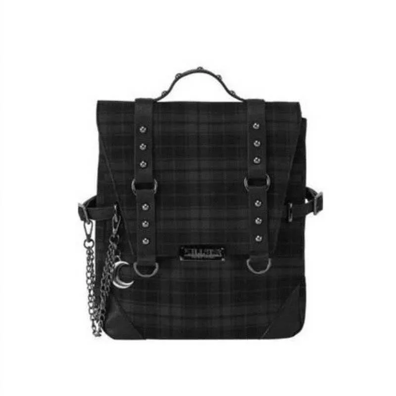 Plaid Gothic Punk Rock Chain Sac à dos Femmes Techwear Goth SAC A DOS MOCHILAS Sacs d'école pour adolescentes Bagpack 210913242C