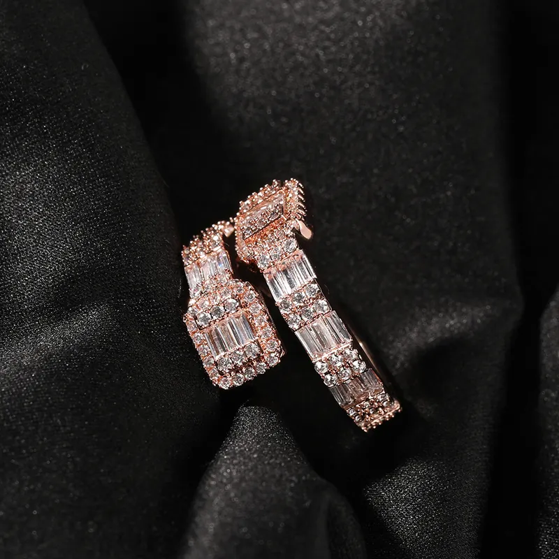 Hip Hop Baguette para hombres Anillo ajustable personalizado para hombres Marca famosa Iced Out Micro Pave Cz Punk Rap Joyería Tamaño 220217