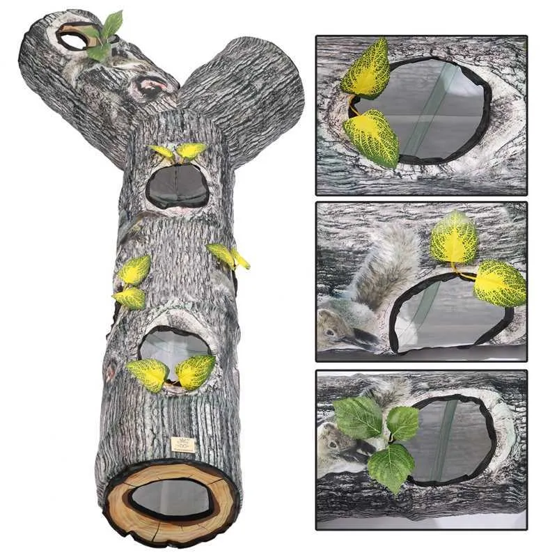 Grand Tunnel pliable pour chat Jouets pour chat Tunnel de jeu Durable Polyester Tree Pattern Hideaway Crinkle Tunnel pour petit animal de compagnie 210929