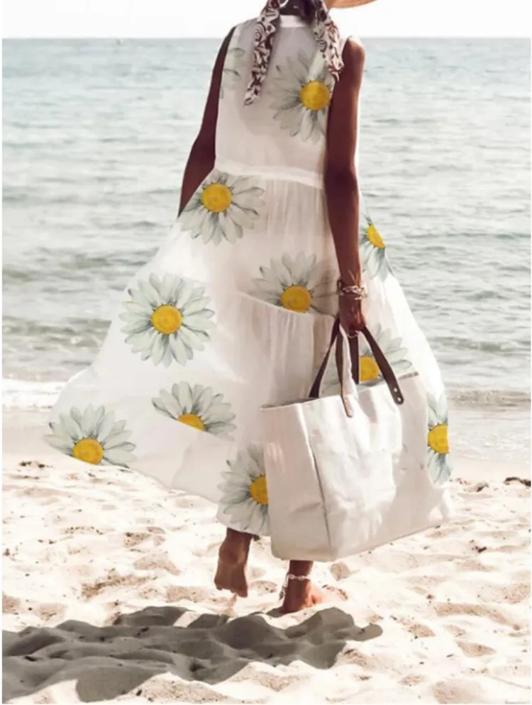 Femmes robe cordon col en v grande taille robes de plage femme Vintage Sexy longue fleur fille mode 210524
