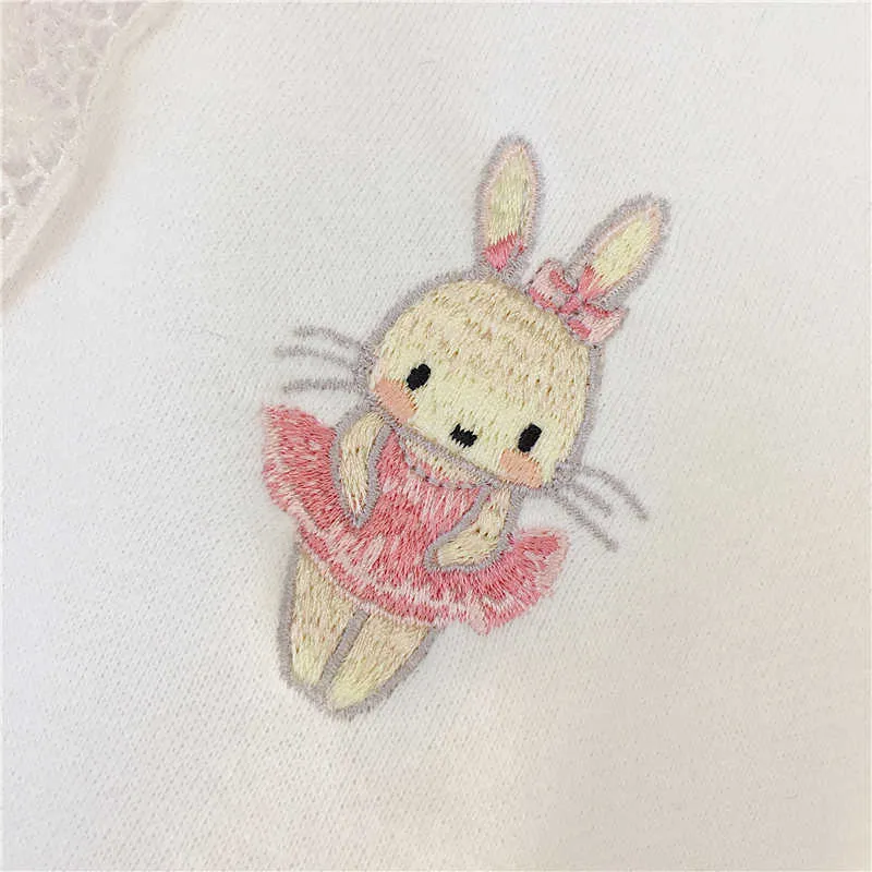 Kvinnor Vinter Hoody Sweatshirt Broderi Kawaii Dancing Rabbit harajuku Lady Pullover Loose Student Wild Långärmade Kvinnliga Toppar 210805