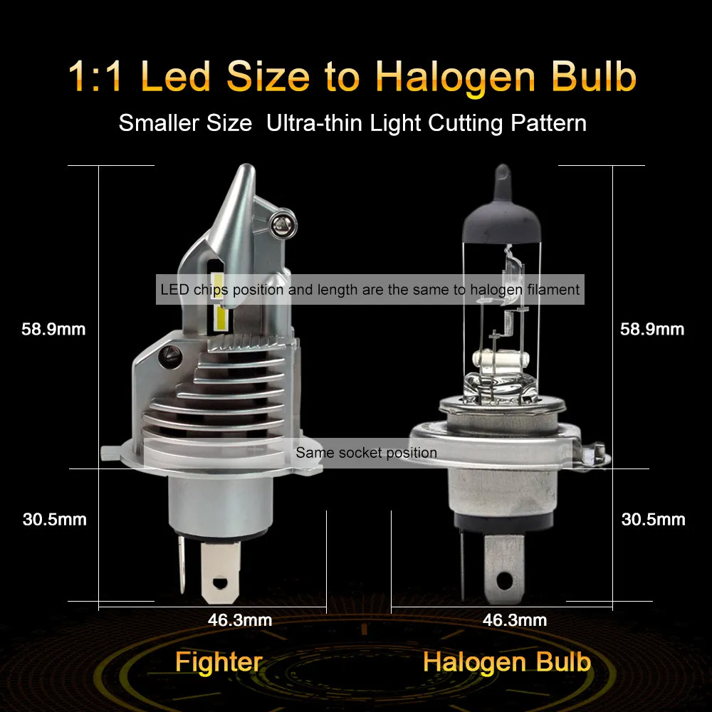 Lamp Led Headlight Coche Motorcycle Fighter H4 Canbus Bulb 12V 6000K White Yellow 70W 15000Lm High/Low Beam