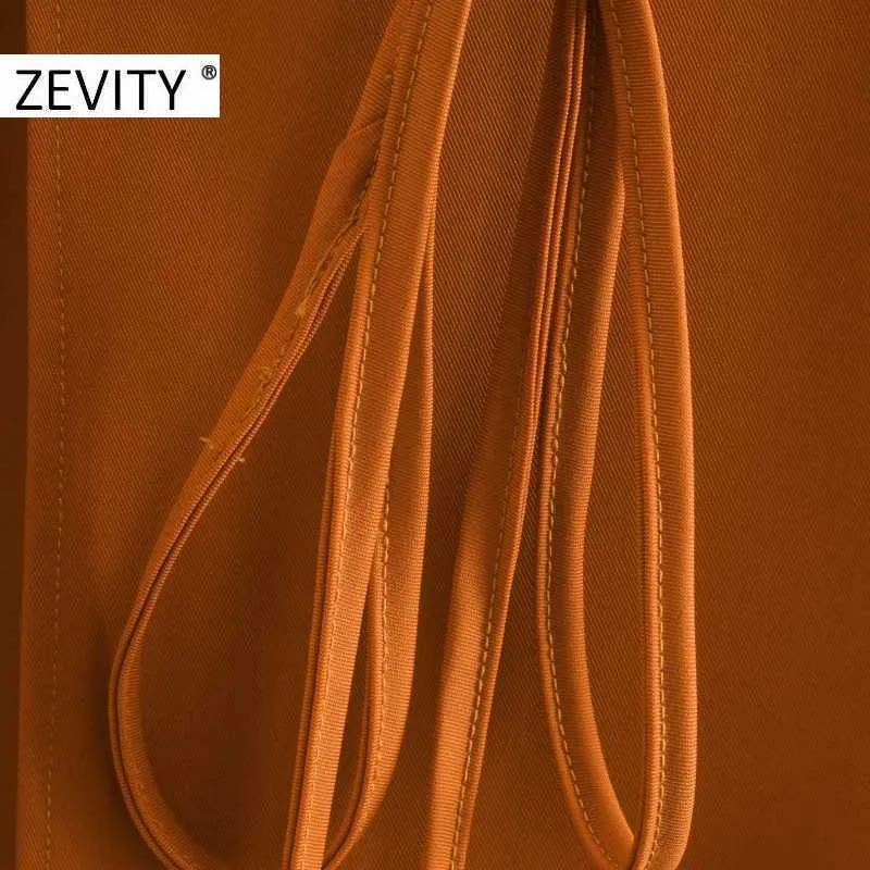 Zevity Mulheres Fashion Stand Collar Sólida Cor Casual Quimono Envoltório Midi Dress Feminino Curva Vestidos Vestidos Vestidos DS4316 210603