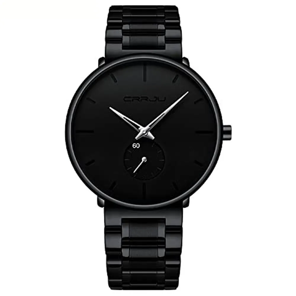 Relojes para Hombre Reloj de Pulsera Ultrafino Minimalista Resistente al Agua de Moda para Hombres Vestido Unisex con Correa de Acero Inoxidable-Manecillas Negras186z