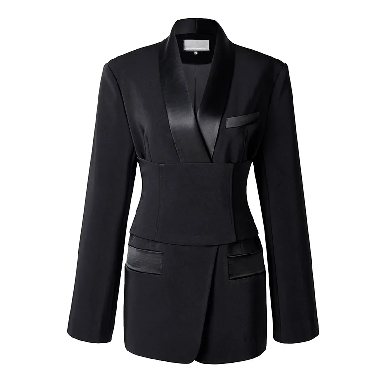 [EAM] coupe ample noir mince tempérament costume veste revers à manches longues femmes manteau mode printemps automne 1B154 210512