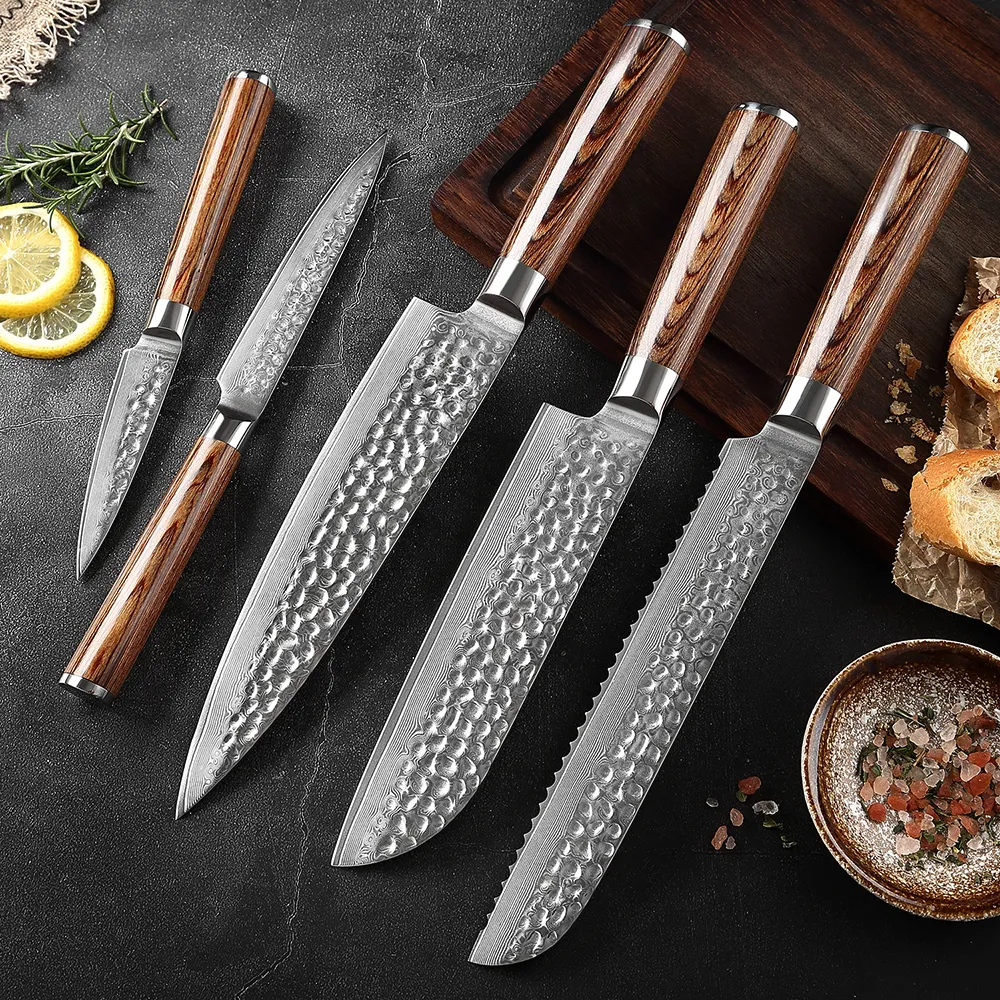 XITUO Damascus Steel Kitchen Knife Japanese Santoku chef knife Sharp Utility Paring fruit Knife Golden wooden handle Ergonomics