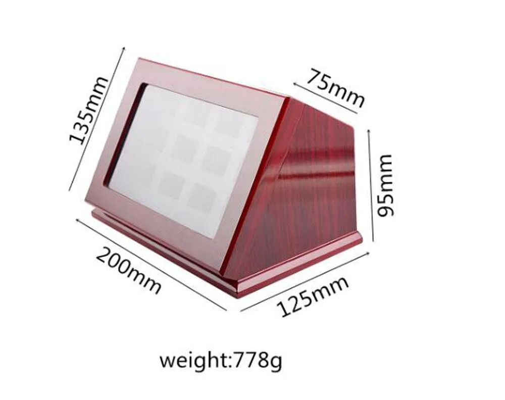 Anéis de campeonato esportivo Vitrine de madeira Caixa de sombra sem anéis 12 slots Os anéis não estão incluídos296x