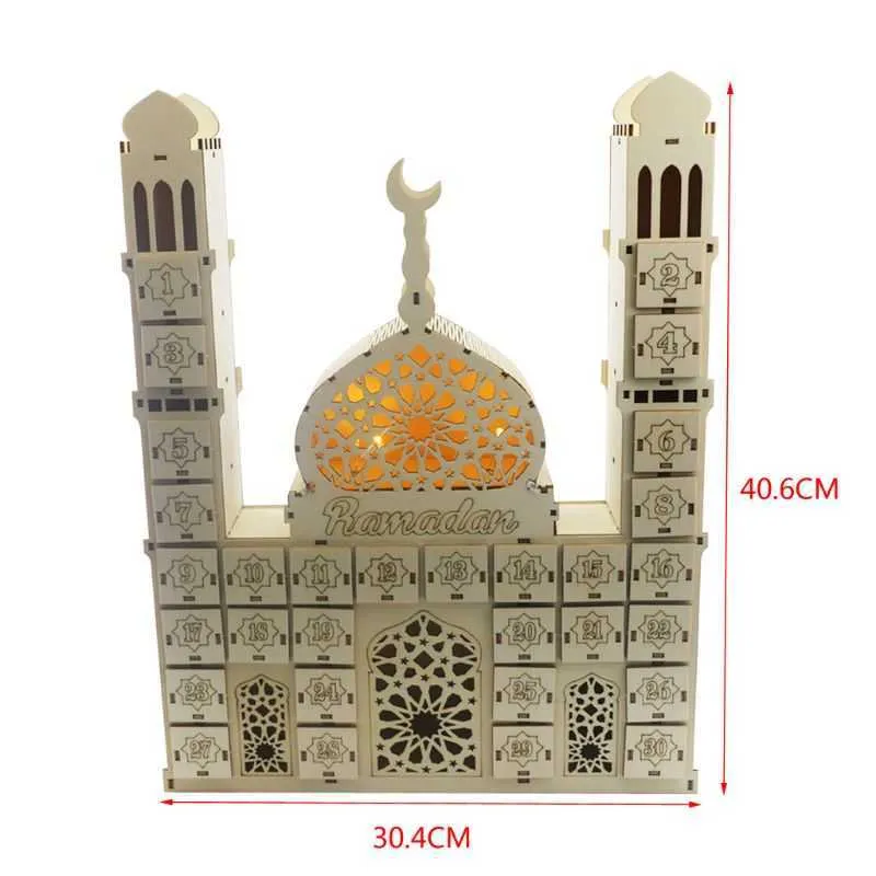 Eid Mubarak Calendario conto alla rovescia Ornamenti Ramadan fai da te Cassetto in legno Decorazioni feste 210610