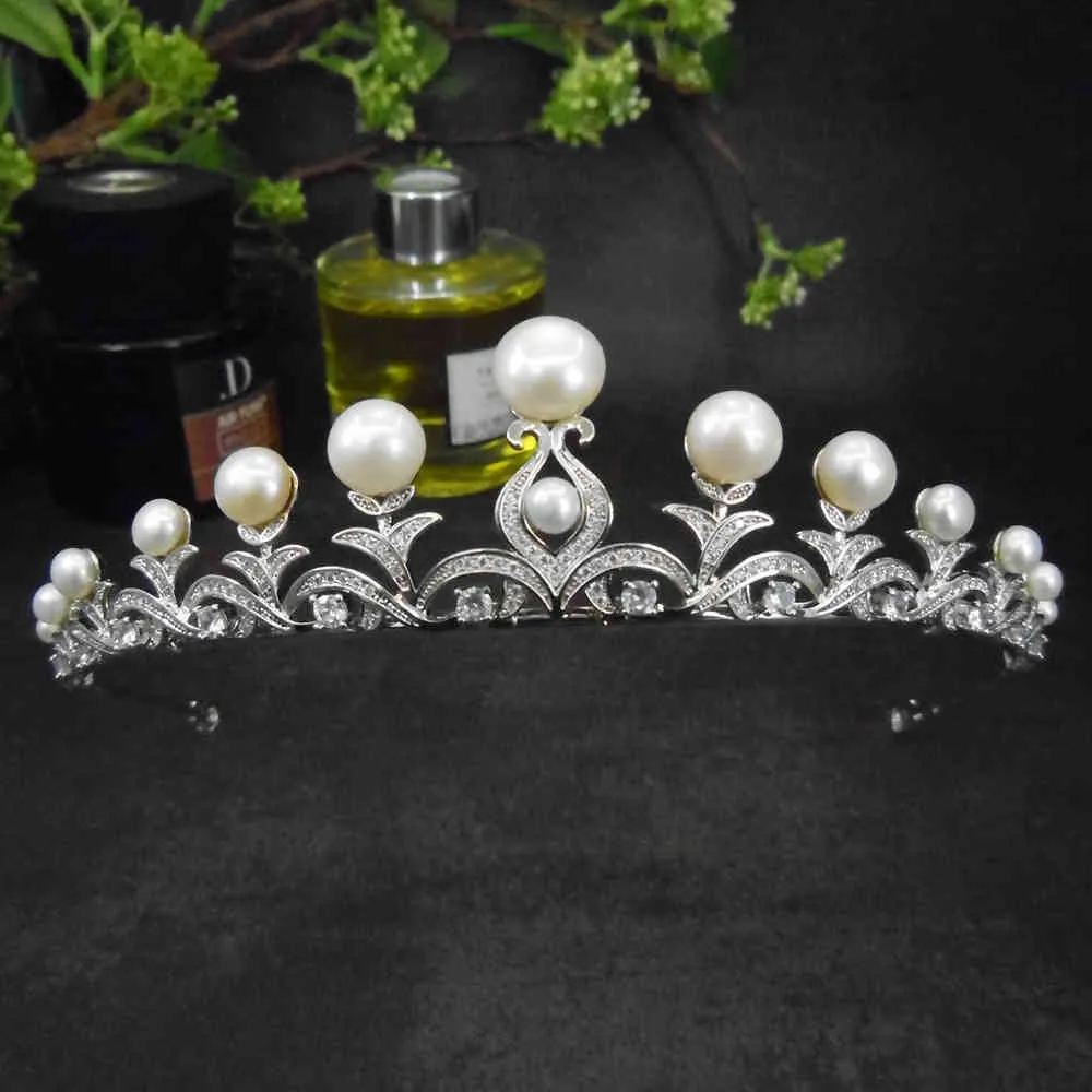 Zircone perle d'eau douce couronne bandeau pour mariée mariage diadème mariée casque cheveux bijoux Coroa Noiva WIGO1270