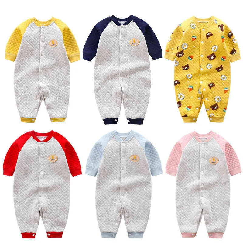 Herfst Winter Spring Kids Warm Bottoming Rompertjes Jongen Meisje Zachte Bovenkleding Dikker Katoen Born Infant Baby Romper Body Suits 211229