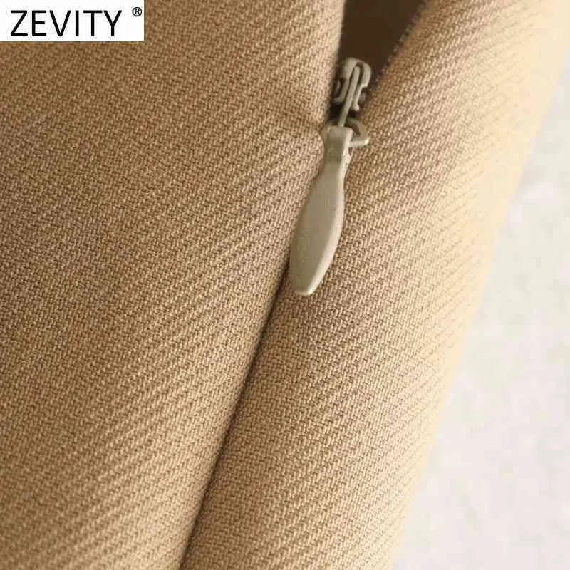 ZEVITY NIEUWE Women Vintage Double Breasted Solid Casual Slim Shorts Skirts Dames Side Zipper Chic Shorts Pantalone Cortos P960 210419