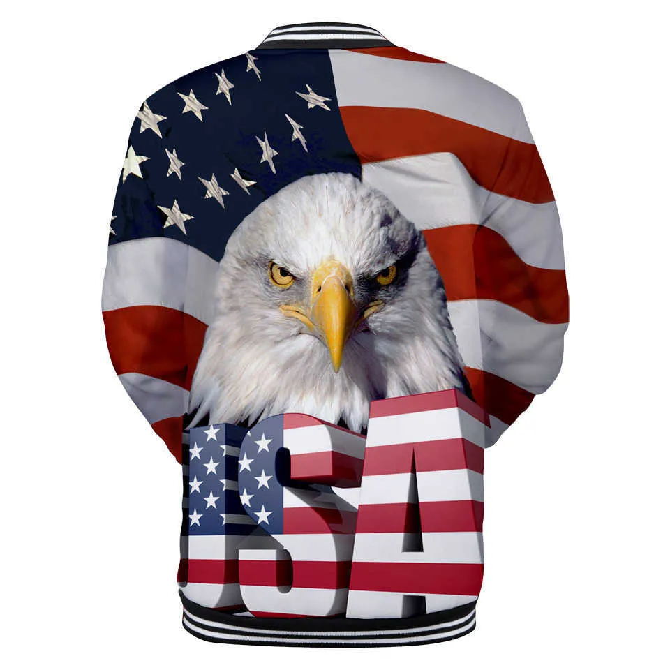 Amerikan Bayrağı Kartal 3D Baskılı Ceket Kaban Erkekler Kadınlar Yüksek Kaliteli Streetwear Kazak Moda ABD Bayrak Ceketler Giysi X0621