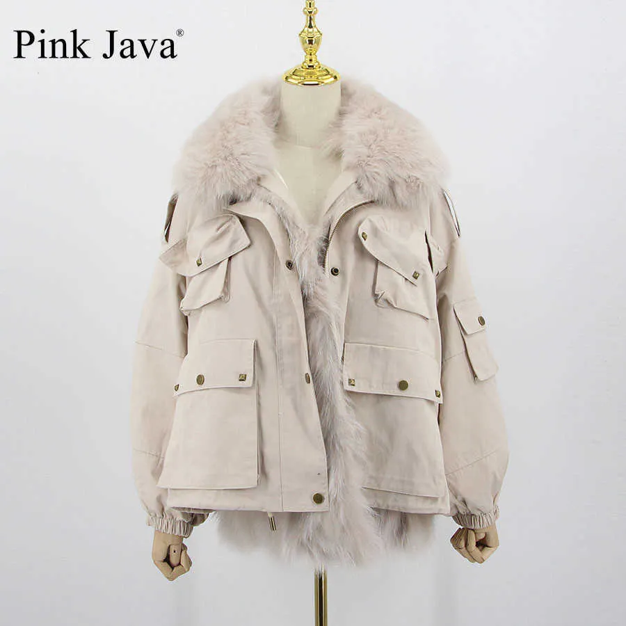 Rose java QC20116 femmes manteau de fourrure hiver veste épaisse vraie mode vestes col 211220