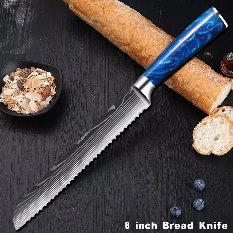 Paslanmaz çelik şef bıçak seti mutfak bıçakları profesyonel Japon Japon Santoku Cleaver keskin reçine sapı lazer şam desen shar7610283