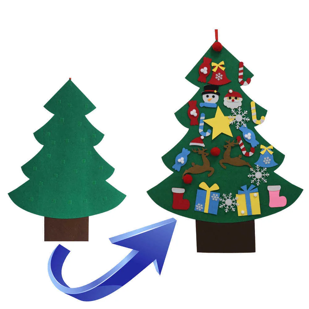 DIY Felt Christmas Tree Artificial Wall Hanging Ornaments Decoration for Year Gifts Kids Toys Home 211018