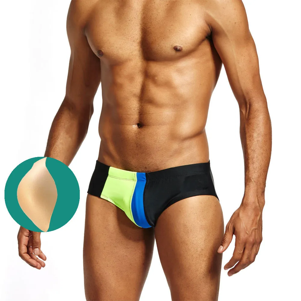 여름 남성 수영 줄무늬 색상 일치 인쇄 스트레치 팬티 패션 Beachwear 반바지 빠른 건조한 남자 섹시한 수영복 210515