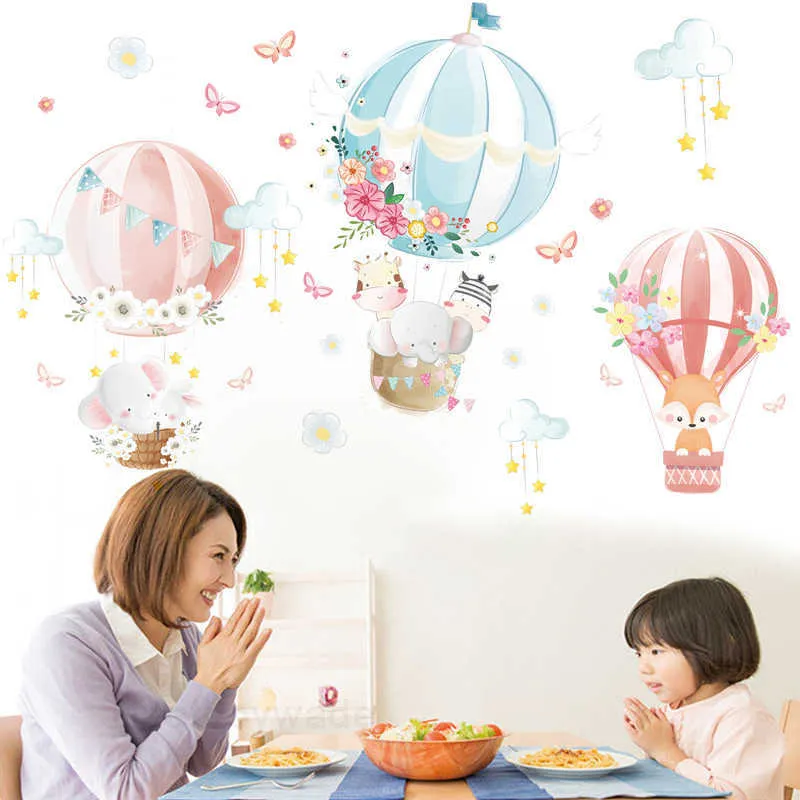 Ballon à air Animaux de Bande Dessinée Stickers Muraux pour Enfants Chambre d'enfants Pépinière Eco-frie Amovible Décoration Murale Amovible PVC Viny 210705