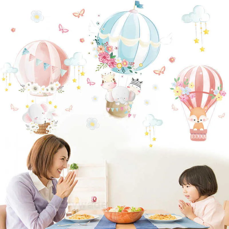 Luchtballon Cartoon Dieren Muurstickers voor Kinderen Kinderkamer Nursery Eco-Frie Verwijderbare Wall Decor Verwijderbare PVC VINY 210705