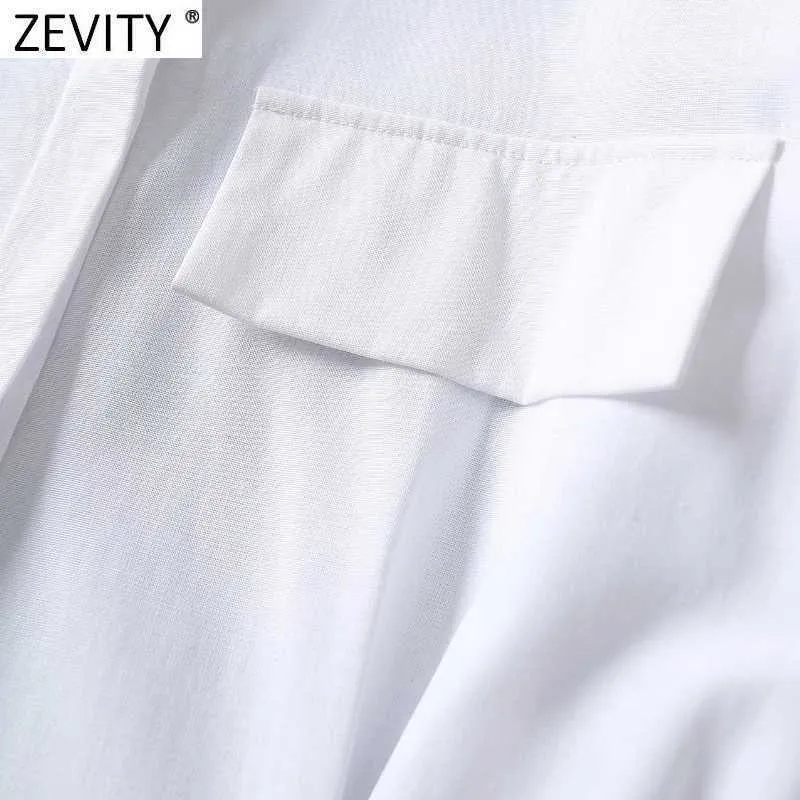 Zevity femmes élégant plis irrégulier blanc Mini chemise robe femme simplement décontracté mince robe Chic affaires vêtements DS4941 210603