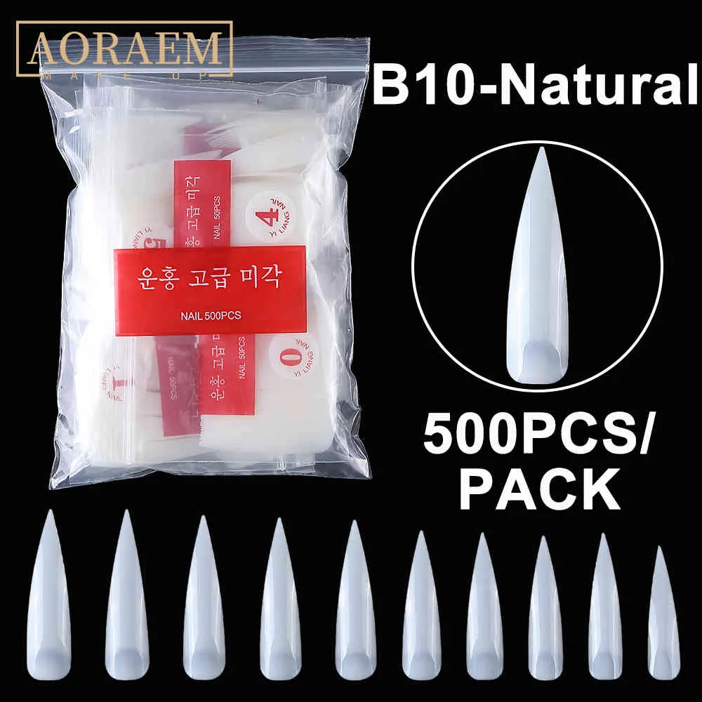 Aoraem Set Tryck på Manicure Fake s Clear Coffin Tips False Tip Long Stiletto Artificial Nail Art Extension Tools