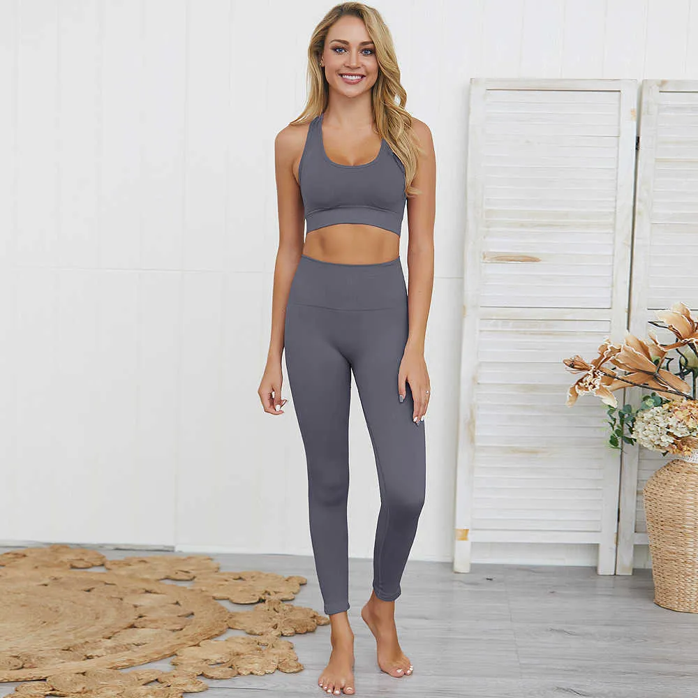 Seamless Hyperflex Workout Set Sport Leggings och Top Yoga Outfits för kvinnor Sportkläder Atletisk Kläder Gym S 2 Stycke 210802