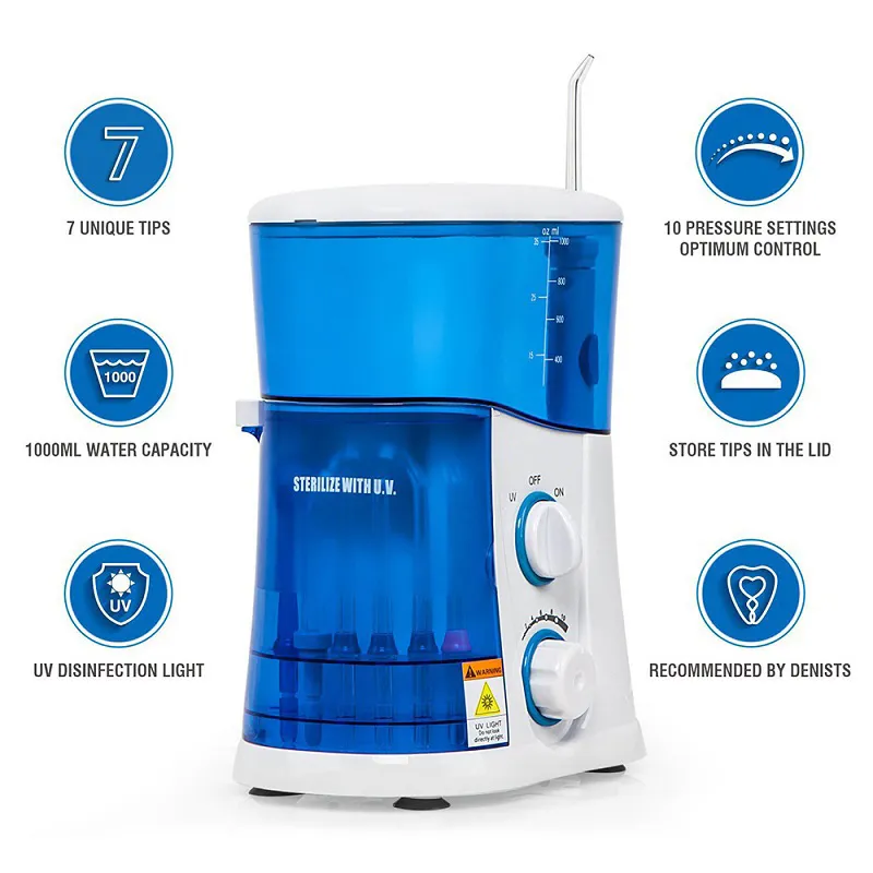 Nicefeel FC188 Oral Irrigator Dental Jet SPA UV Sterilization Water Flosser Tooth Whitening Tips with 7 Nozzles for Family 220224