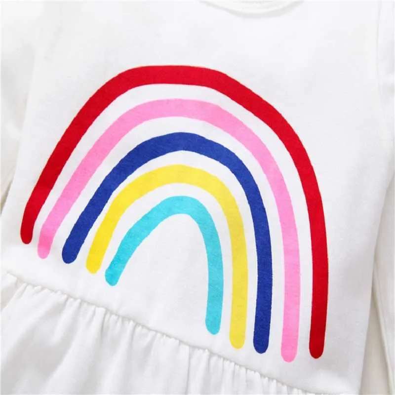 Летние девочки платье зимнее милый отпечаток с длинным рукавом Rainbow o Neck A-Line Vestidos 1-6T 210629