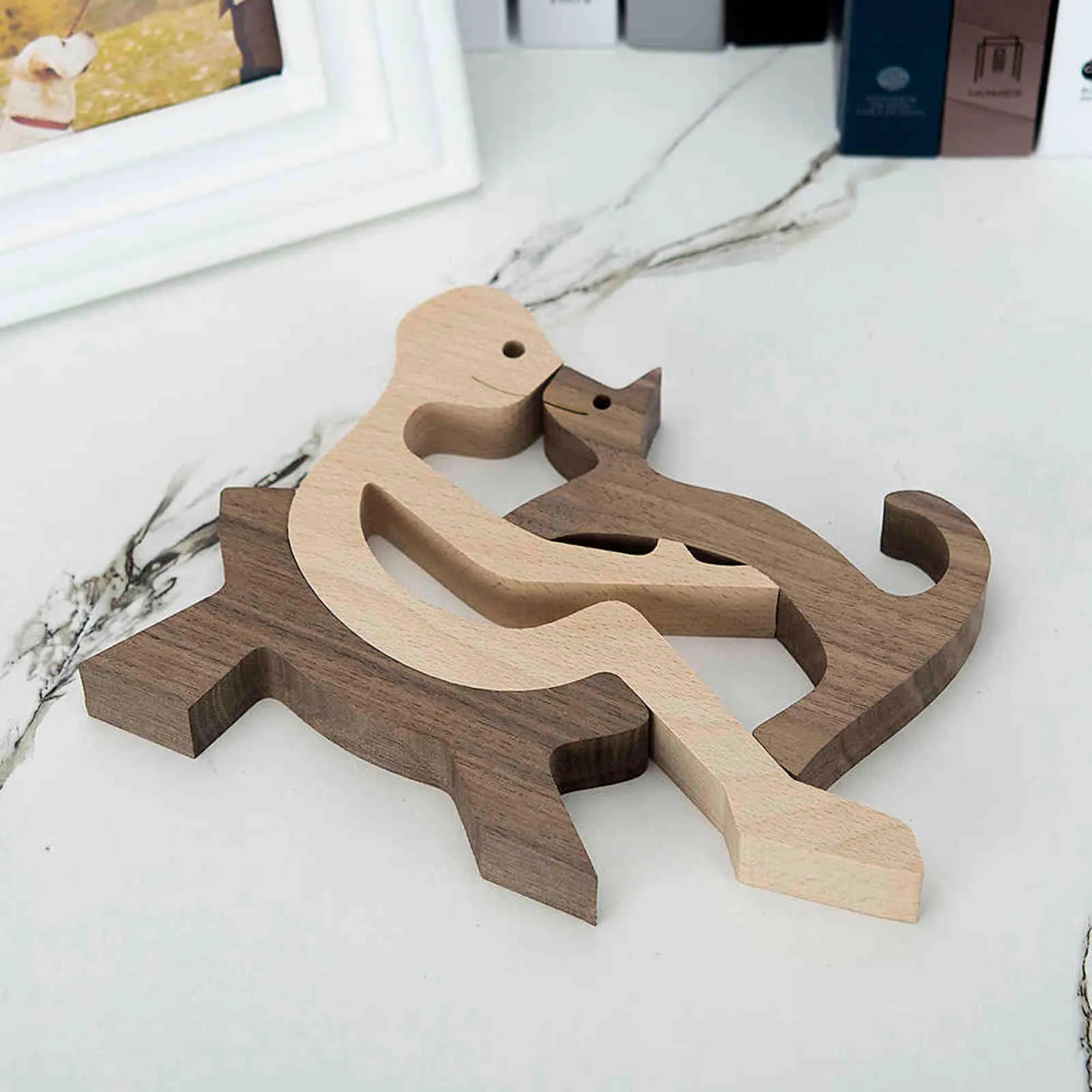 Relaks Human and Cat Rzeźba Handmade Desktop Ornament Craft Figurka Home Office Dekoracje Pamiątki Naturalne Eco Friendly 211101