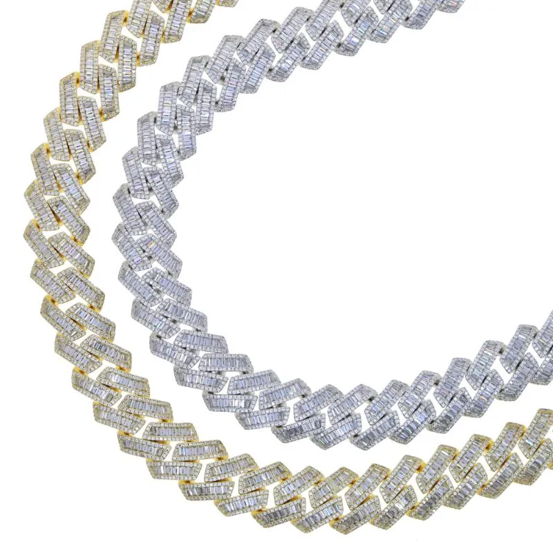 Chokers Iced Out Bling 19mm Baguette CZ Schwere klobige kubanische Gliederkette Halskette Silber Farbe 5A Zirkon Choker Hip Hop Männer Frauen Jew275K