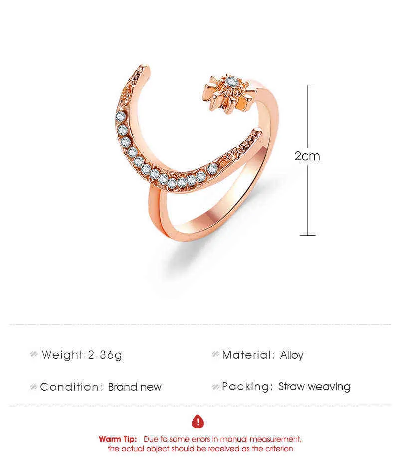 Crescent Bague Fashion Star et Moon Bague National Wind Star Star Moon Doigt Anneau ouvert G1125