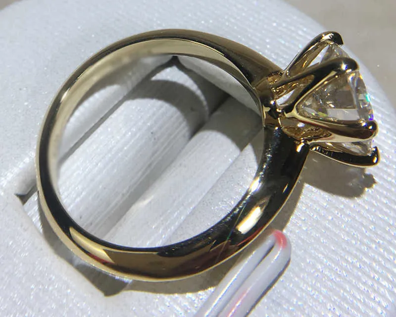 YANHUI Have 18K RGP Чистое Твердое Желтое Золотое Кольцо Роскошный Круглый Пасьянс 8 мм 2.0ct Lab Diamond Обручальные Кольца Для Женщин ZSR169 X0715
