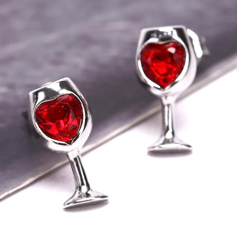 Stud czerwony kryształ cyrkon love kamienne kieliszki do wina kolczyki dla kobiet mody biżuteria walentynki da o prezent327r