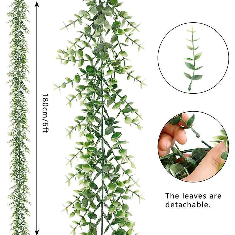 1 confezione di ghirlande di eucalipto artificiale finto verde viti finte piante sospese tavolo da matrimonio sfondo arco Y0901