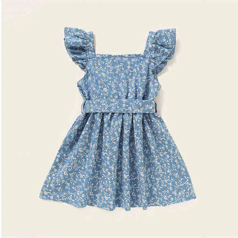 Menoea enfant en bas âge filles robes florales nouvelle mode été sans manches volants vêtements enfants vêtements décontractés ceintures arc mignon robe G1215