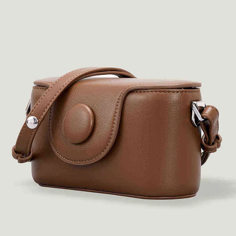 Shoppingkassar Mabula Brown Camera Shape Crossbody Pures For Women Soft Leather Vintage Evening Unik Novelty Handväska 220304