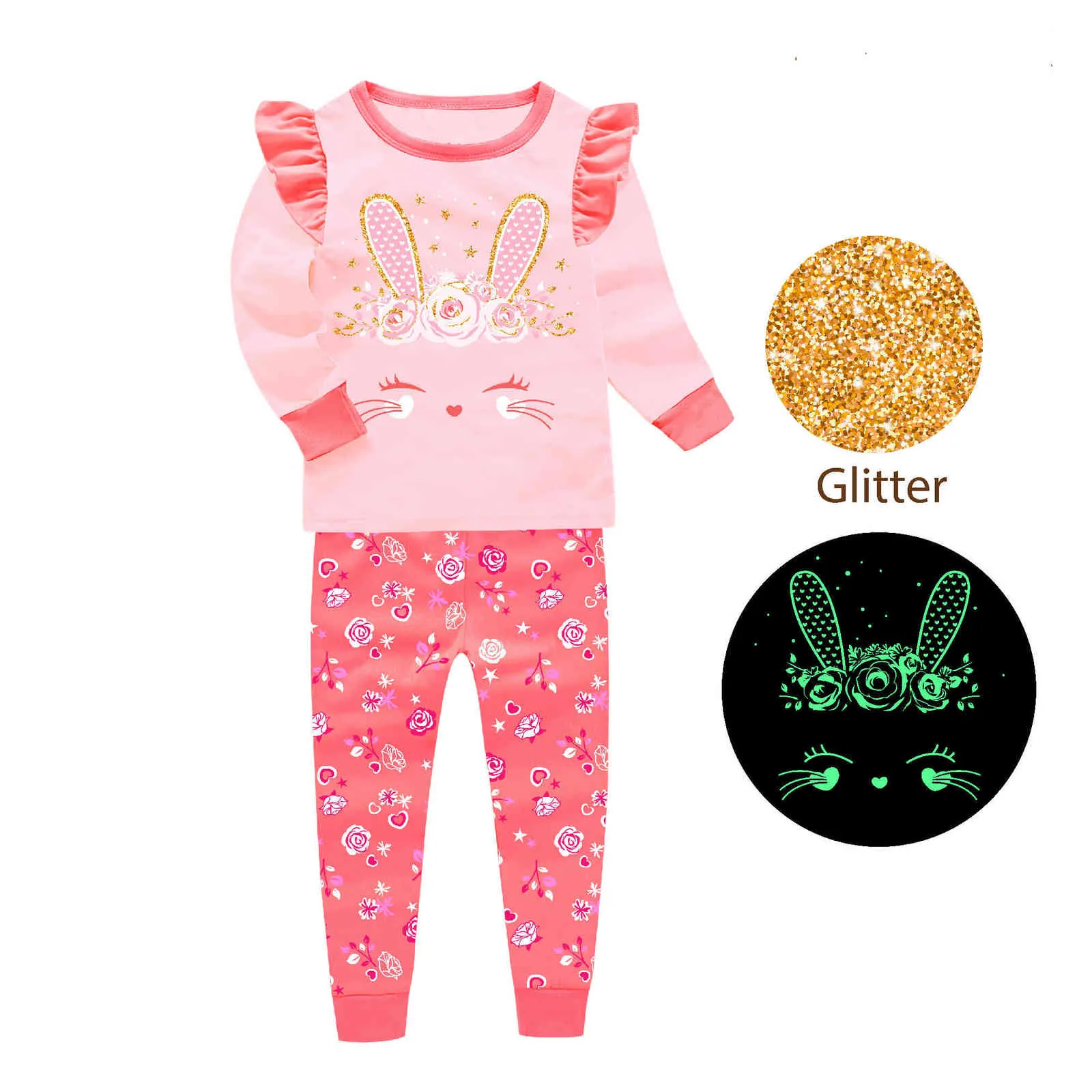 Einhorn Pijama Kinder Baumwolle Pyjama Set Cartoon Pyjama Kleidung Herbst Kinder Pjs Baby Glow in the Dark Für Teen Mädchen Hause anzug 211109