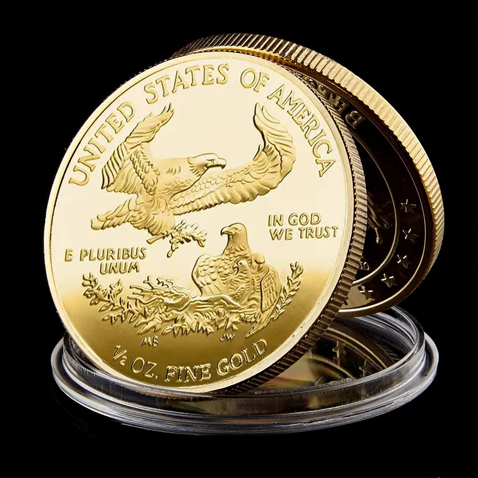 20st Non Magnetic 999 Fine Memorial US Eagle Craft Status of American Liberty in God We Trust Gold Plated Souvenir Coin8005573
