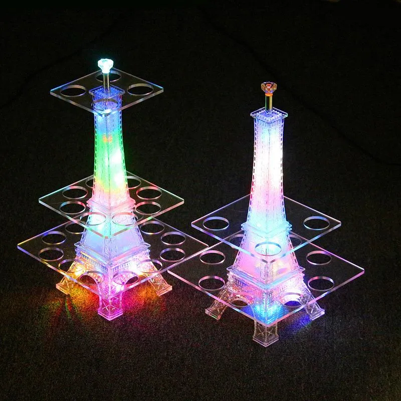 Décoration de fête Coloré Lumineux LED Cristal Tour Eiffel Cocktail Porte-gobelet Stand VIP Service S Verre Glorifier Présentoir D265G