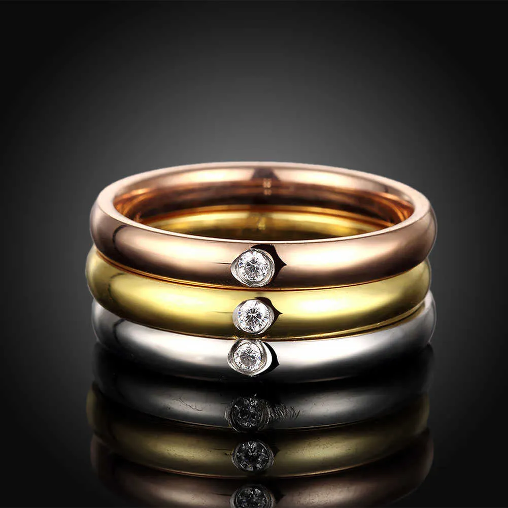 Gomaya anéis de aço inoxidável para mulheres inlay zircônia cúbica 3 cores opcional simples festa na moda presente de jóias de jóias preço x0715
