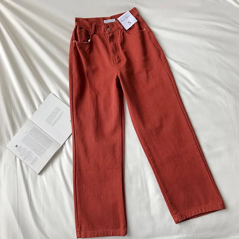 Cowboy long pants women's autumn winter Korean students loose high-waisted straight wide-leg trousers female Casual Cotton 210420