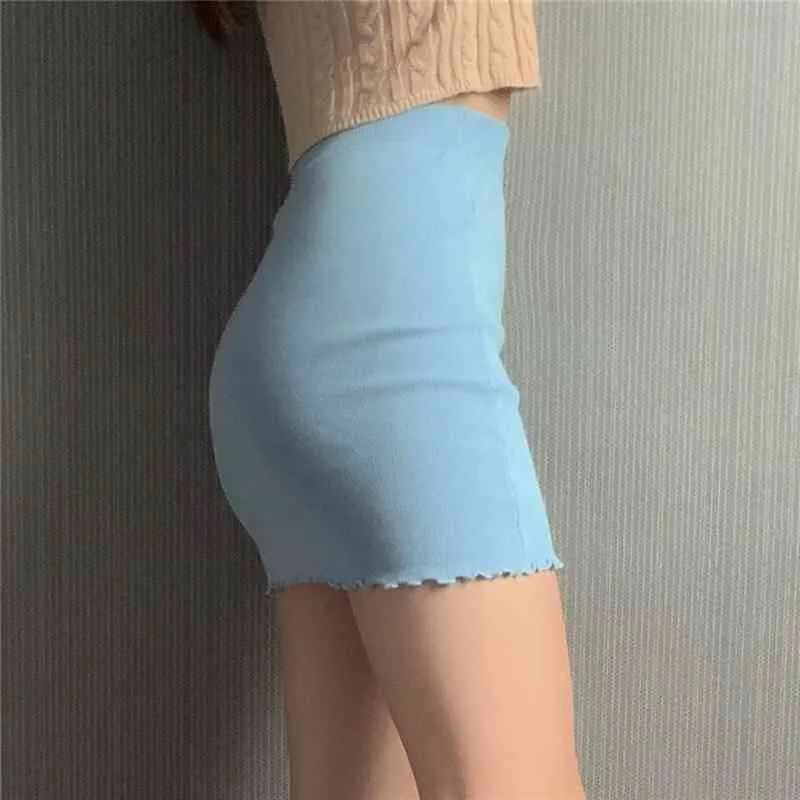 2021 Summer Sexy High Waist Dstring Mini Skirt Female Knitted Stretch Wrap Hip Skirt Khaki Y2k Clothes X0428