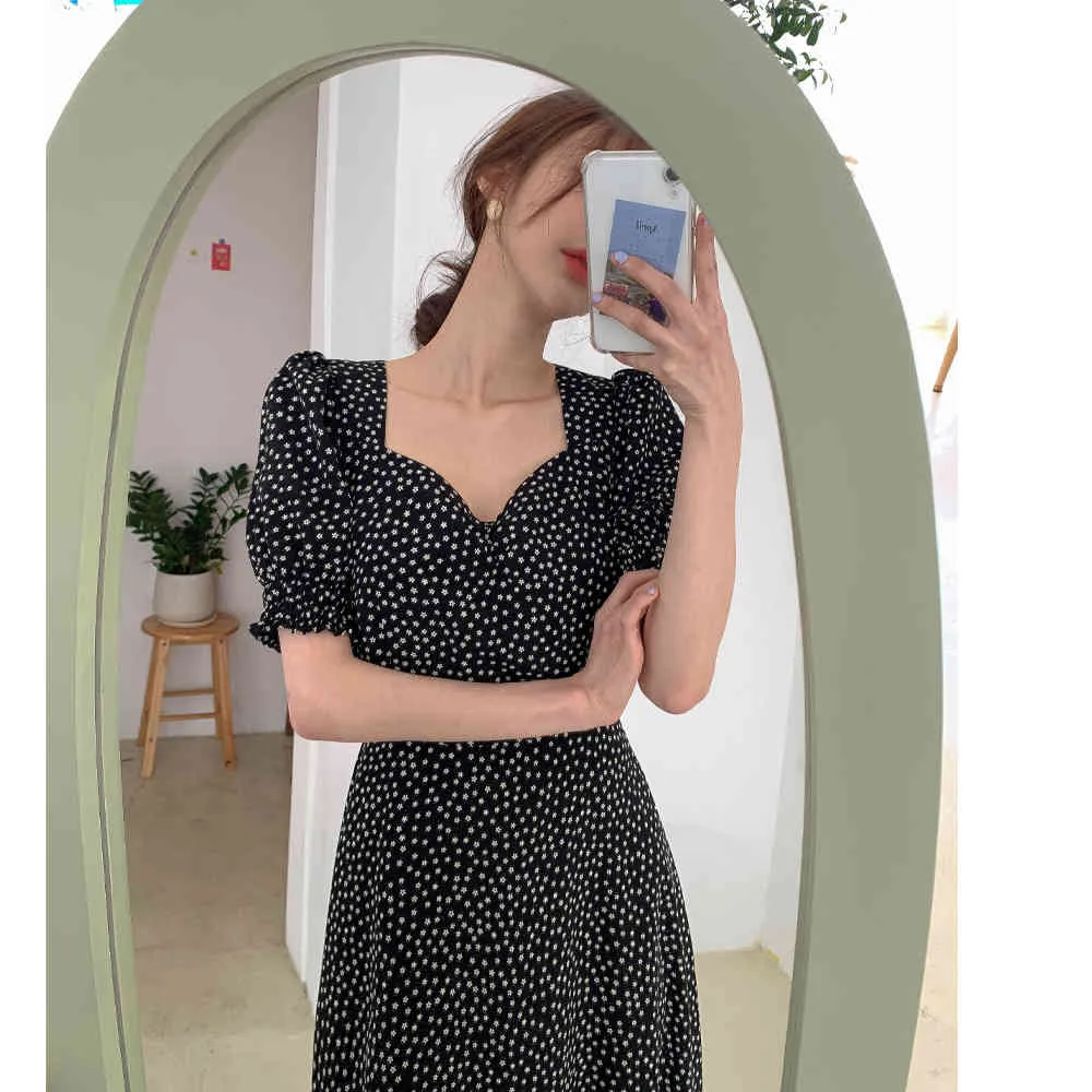 S-XL Summer Girls Party Szyfonowa Kobieta Vintage Dress Black Dot Krótki Rękaw Kobiety Suknie Wieczór Maxi Long Robe Vestido 210417