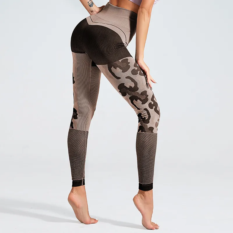 Mode Camouflage Sport Leggings Kvinnor Hollow Out Gym Yoga byxor Seamless Fitness Stretchy Deportiva Pantalones Mujer 210514