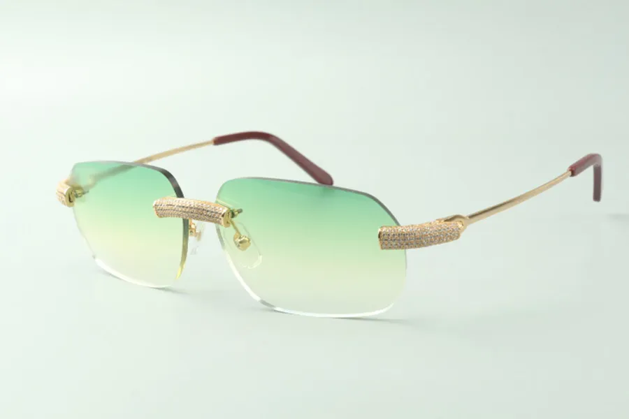 Gafas de sol de diseñador 3524024 con patas de alambre de metal con micropavé de diamantes, gafas Direct s tamaño 18-140 mm242Q
