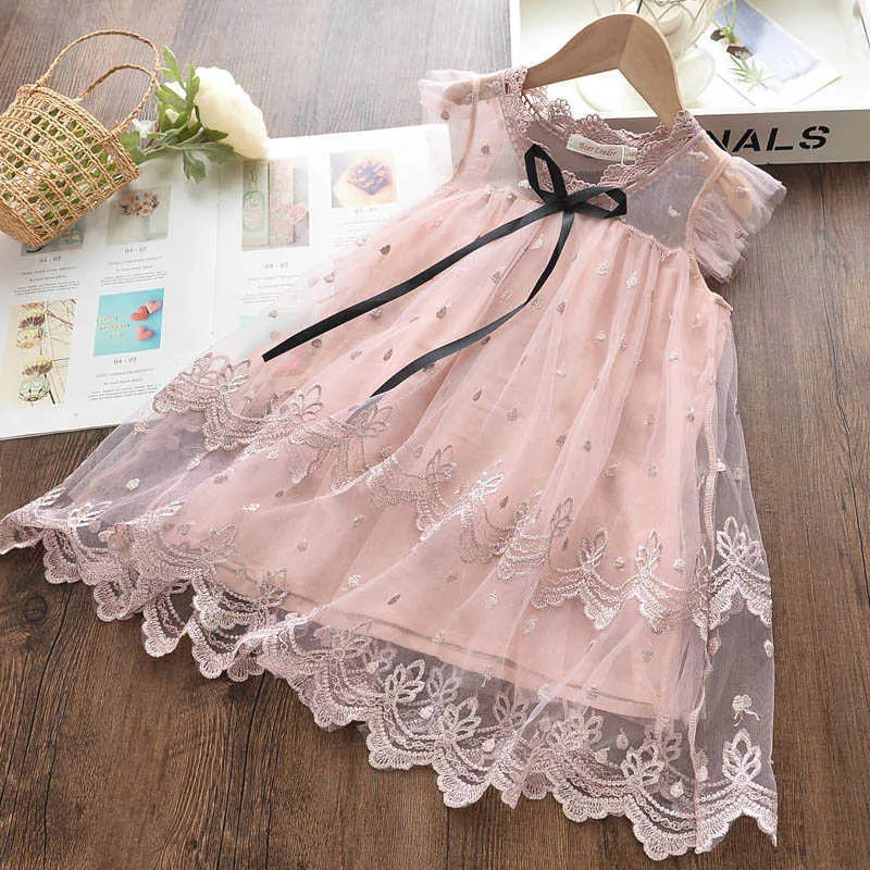 Líder de urso meninas verão vestido sem mangas crianças laço de laço florais embrião princesa vestidos de festa de casamento crianças vestidos para 3-7Y 210708