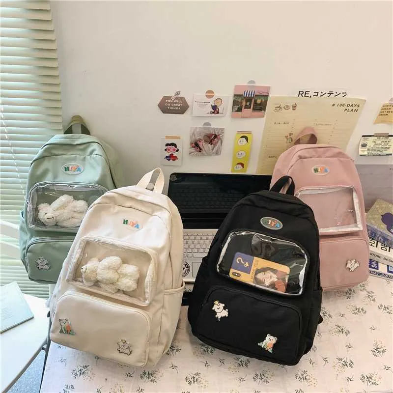 Kawaii Transparent School Backpack Women Cute Students Schoolbag Female Shoulder Bags for Teenage Girls Preppy Style Backpacks Y0804