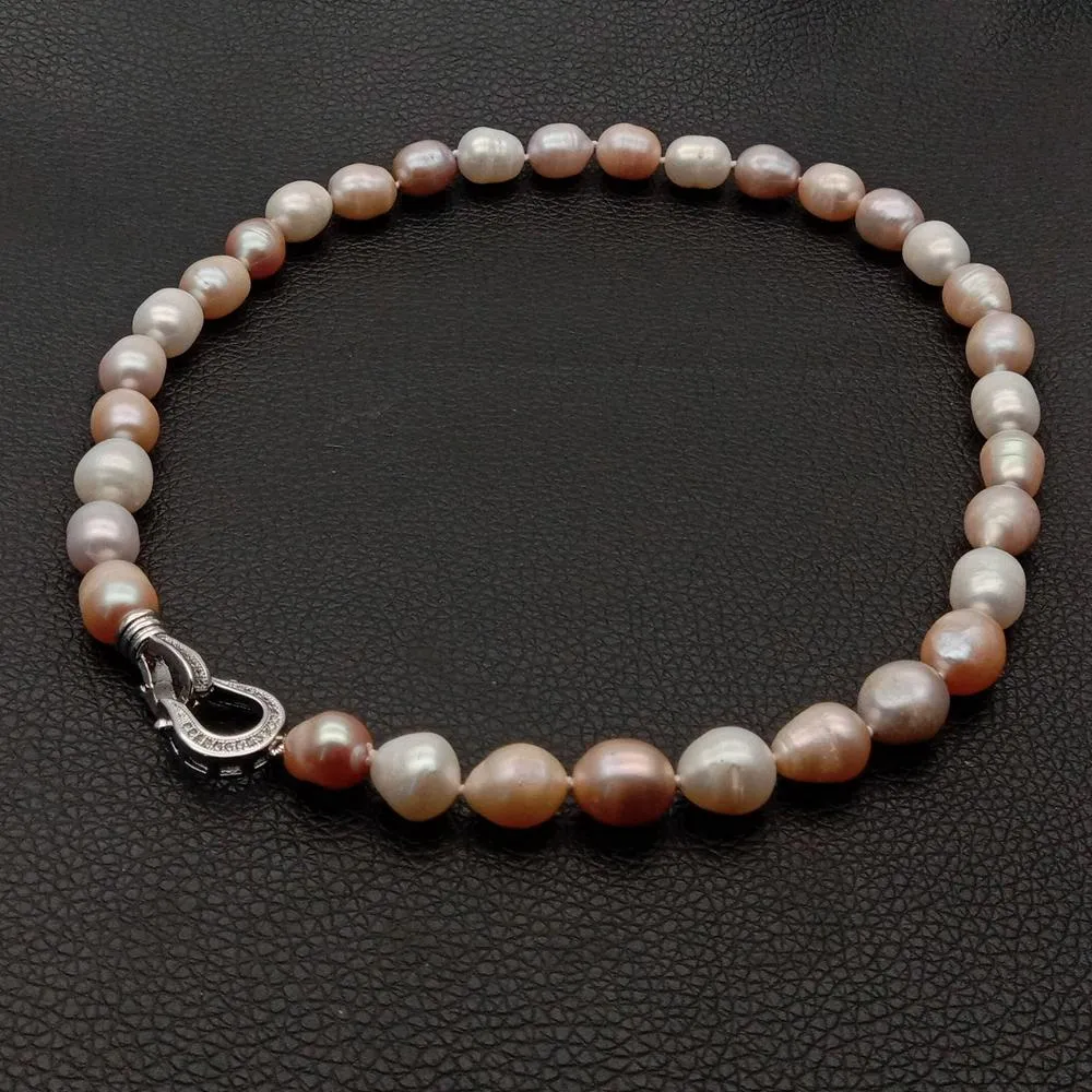 YYGEM naturel perle d'eau douce rose violet blanc riz collier ras du cou cz pavé fermoir pour femmes fille bijoux