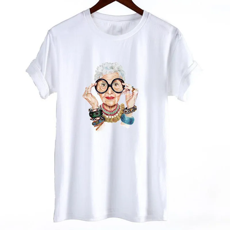 Sommer Tumblr Mode Alte Frauen Print T Shirt Frauen Baumwolle Oansatz Kurzarm Tops Für Frauen Kawaii T-shirt 210518