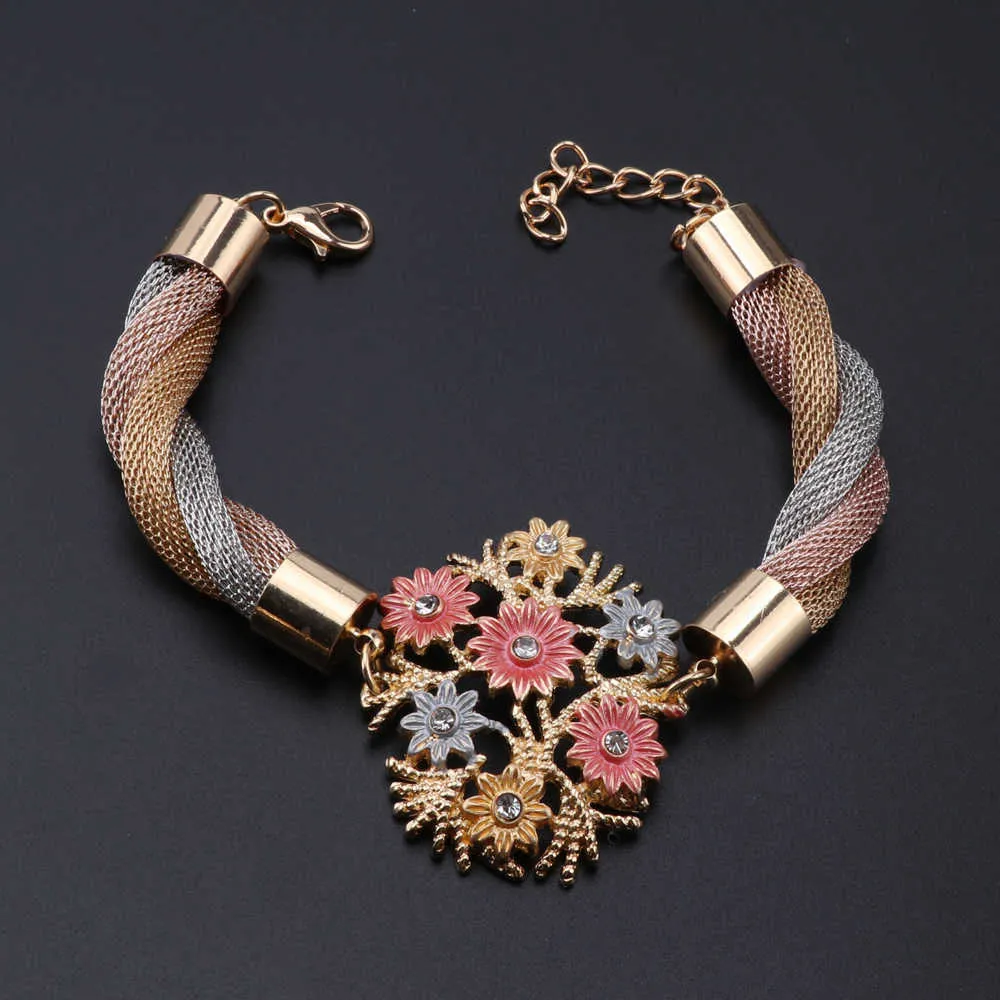Mode indiska smycken sätter afrikanska smycken set brud bröllopsfest elegant kvinnor blomma halsband armband örhängen ring h1022