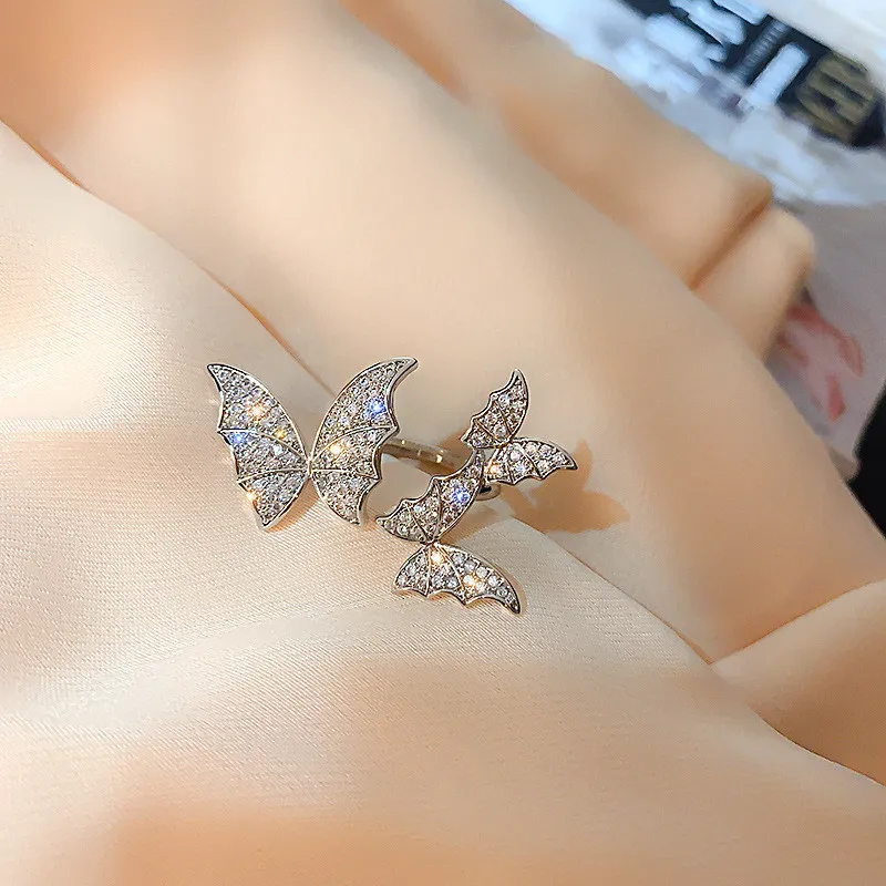 Tre anelli di cristallo a farfalla donna 2021 Anello con strass lucido regolabile aperto Matrimoni Regali di gioielli feste